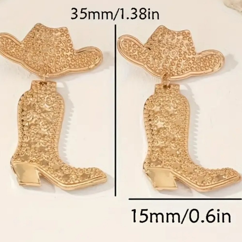 Gold Tone Cowboy Hat and Boot Earrings - Picture 2 of 4